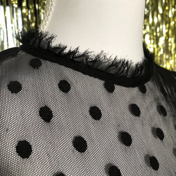Black Sleeveless Polka Dot Sheer Mesh Yoke Top Forever 21 Size Medium Elegant - Picture 7 of 12